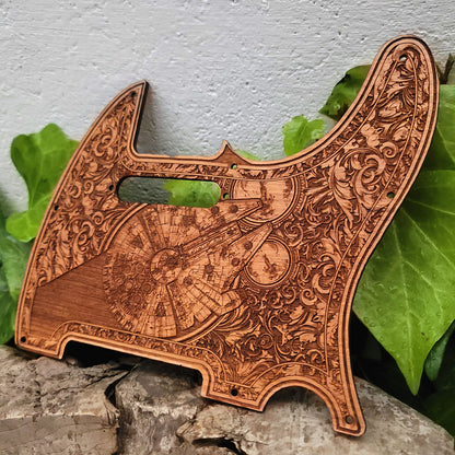 Wooden telecaster guitar pickguard with laser engraved millennium falcon design 