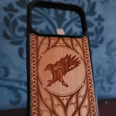 The Moon Raven - Wood Phone Case