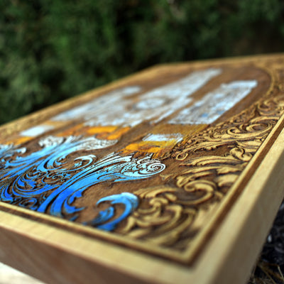 Handcrafted wooden Nostromo spaceship engraving, perfect for collectors.