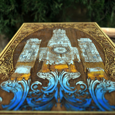 Sci-fi wood art featuring the Nostromo ship from Alien, unique wall decor.