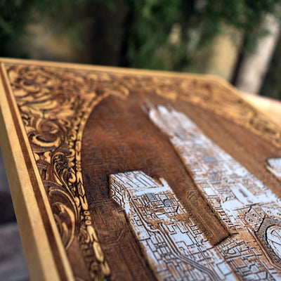 Custom wood engraving of the Nostromo ship from the Alien franchise.