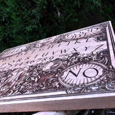 Gothic engraved wood art – gothic art, engraved wood, dark fantasy, skeleton design, artisan crafted