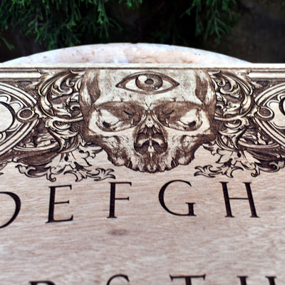 Gothic engraved wood art – gothic art, engraved wood, dark fantasy, skeleton design, artisan crafted