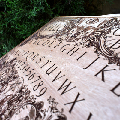 Gothic engraved wood art – gothic art, engraved wood, dark fantasy, skeleton design, artisan crafted