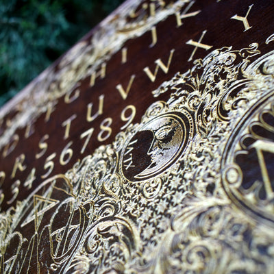 Gothic engraved wood art – gothic art, engraved wood, dark fantasy, skeleton design, artisan crafted