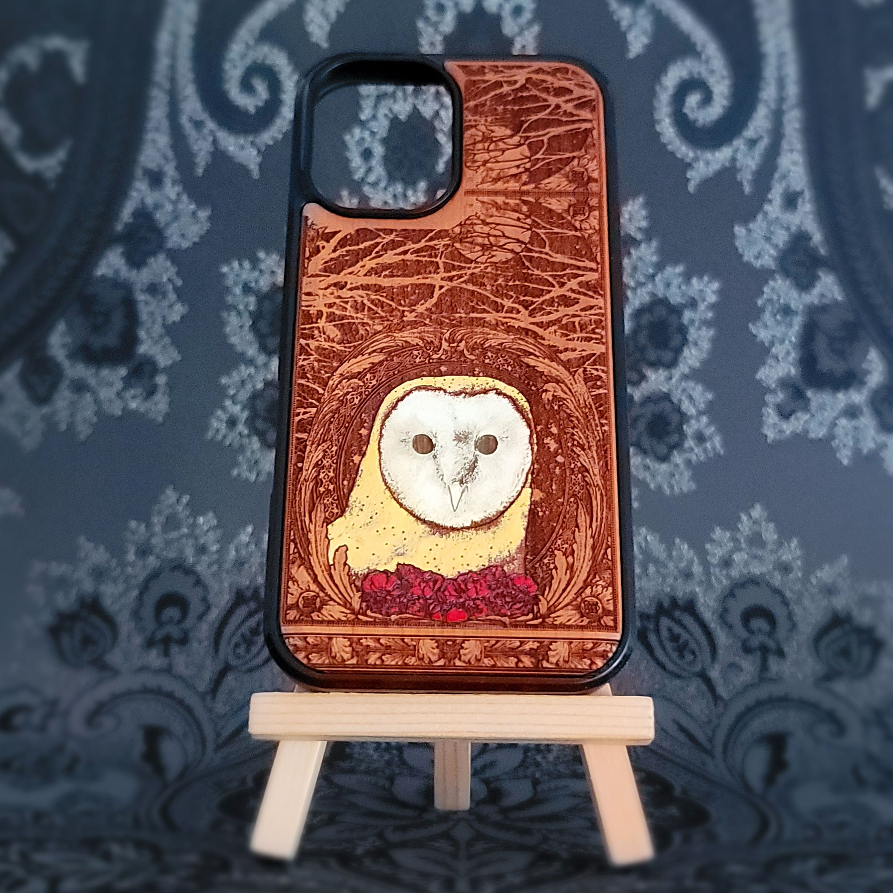 Owl Wood Phone Case iPhone 17 16 15  Pro Max & Galaxy S26 S25 S24 Ultra Plus: Hand-Painted