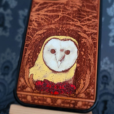 Owl Wood Phone Case iPhone 17 16 15  Pro Max & Galaxy S26 S25 S24 Ultra Plus: Hand-Painted