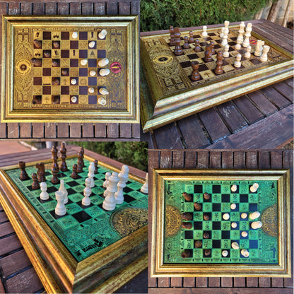 Aztec Chess Board - Black & Green - A3 Large Size