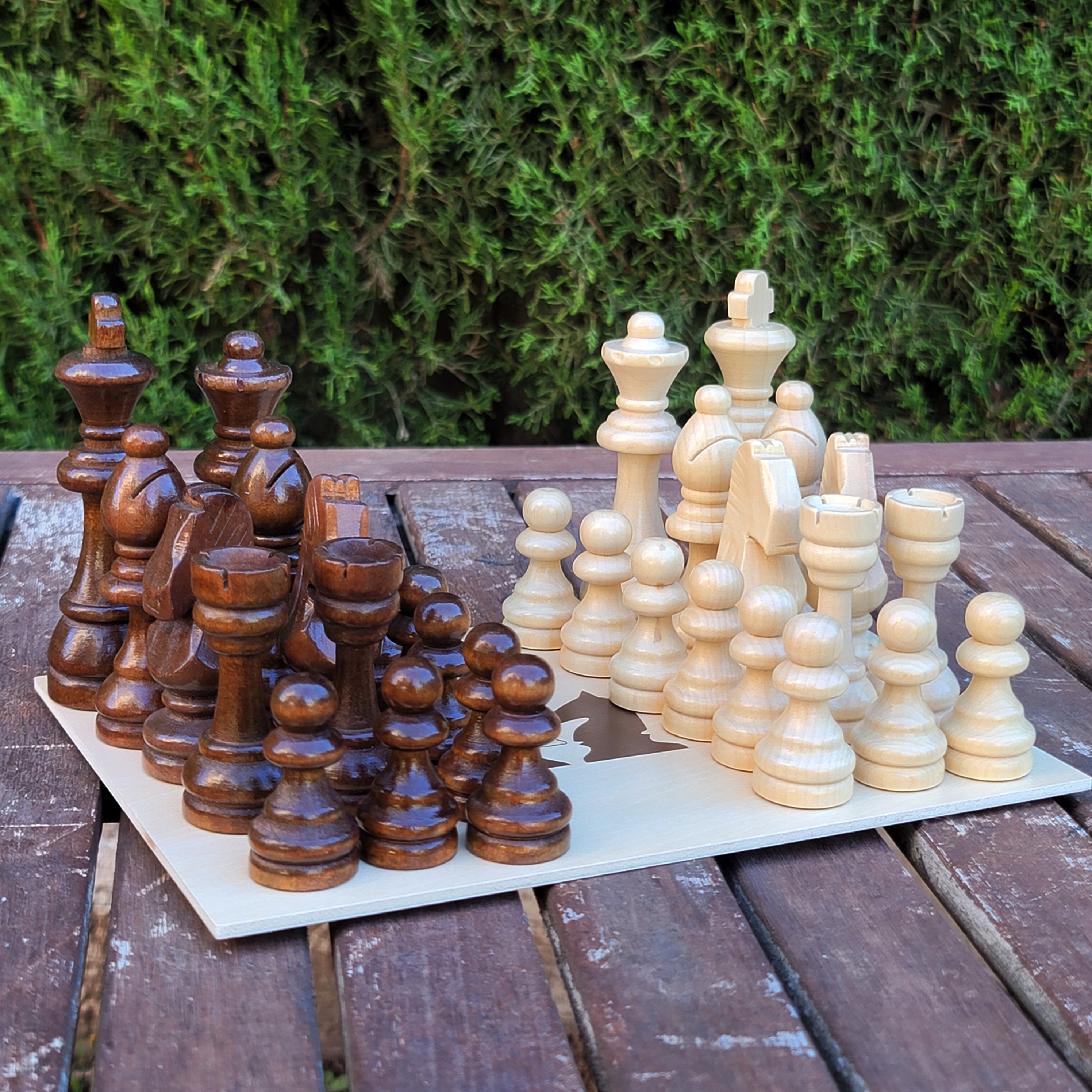 Ornate Chess Board - Walnut & Gold - A3 Large Size