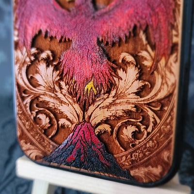 Phoenix Bird Wood Phone Case - Hand Painted
