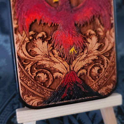 Phoenix Bird Wood Phone Case - Hand Painted