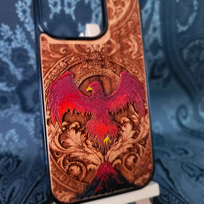 Phoenix Bird Wood Phone Case - Hand Painted