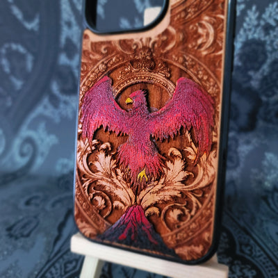 Phoenix Bird Wood Phone Case - Hand Painted