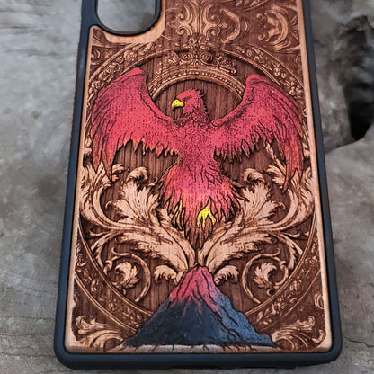 Phoenix Bird Wood Phone Case - Hand Painted