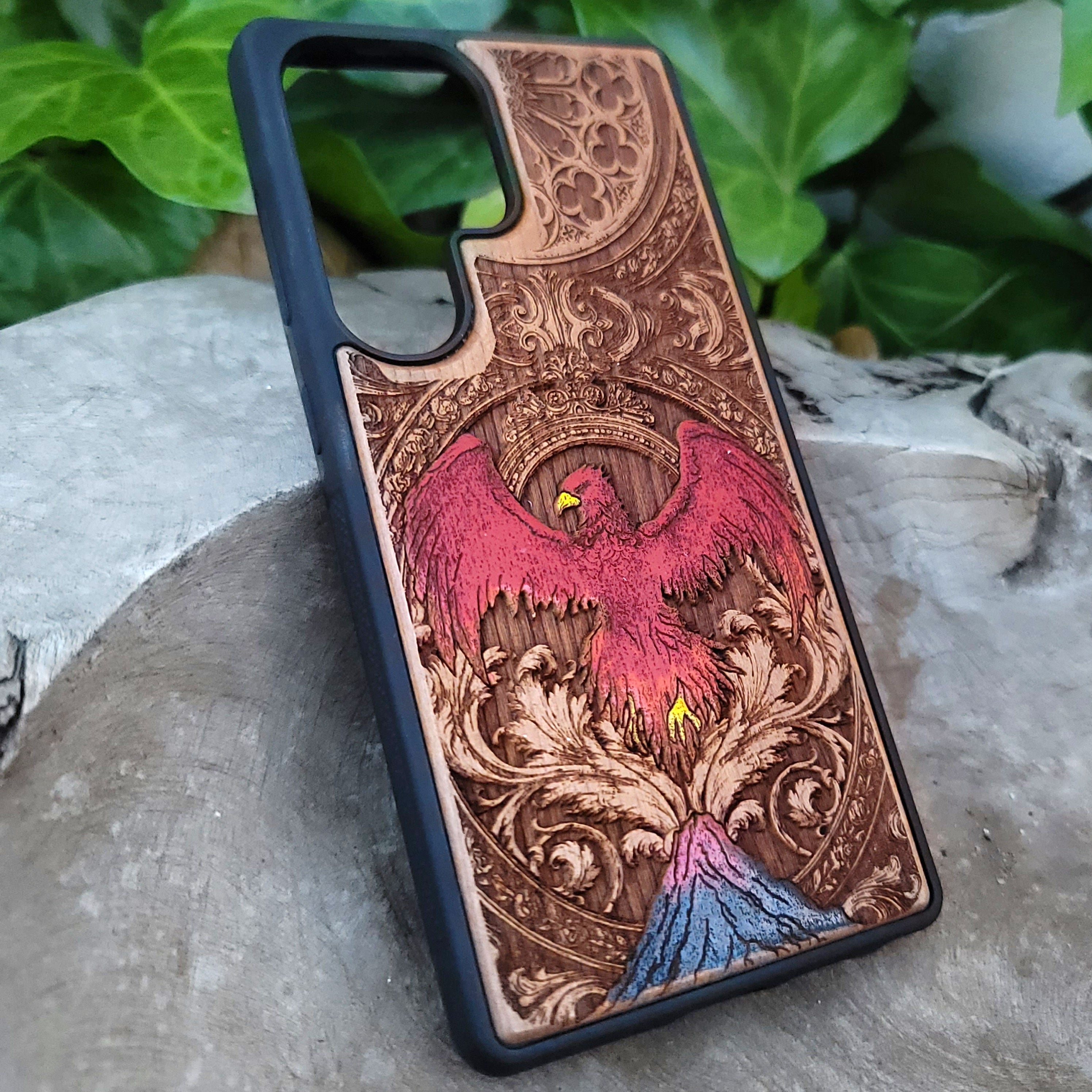Phoenix Bird Wood Phone Case - Hand Painted