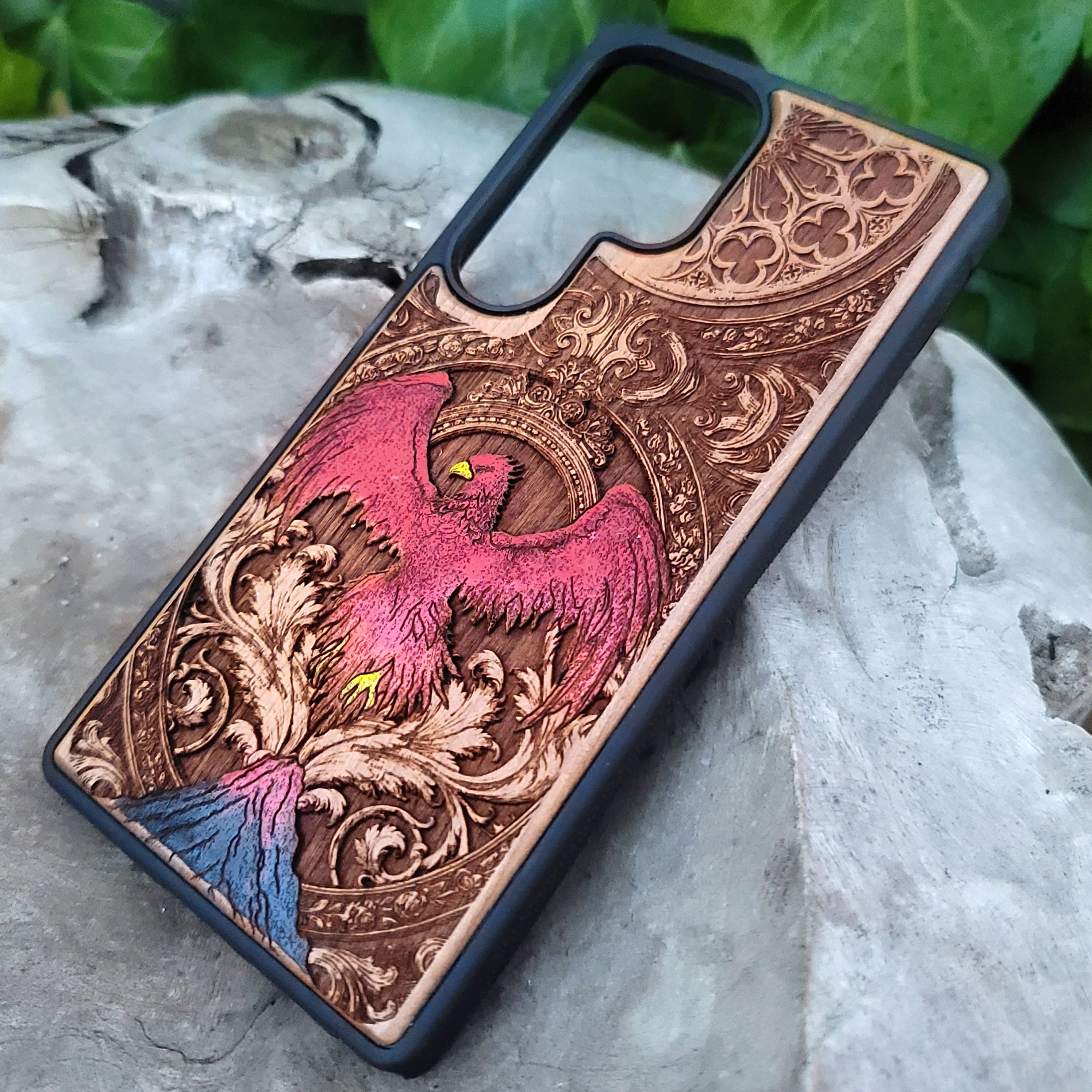 Phoenix Bird Wood Phone Case - Hand Painted
