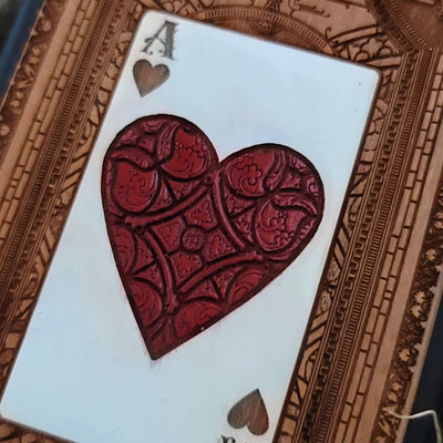 Engraved and painted Ace of Hearts wood phone case for iPhone and Galaxy