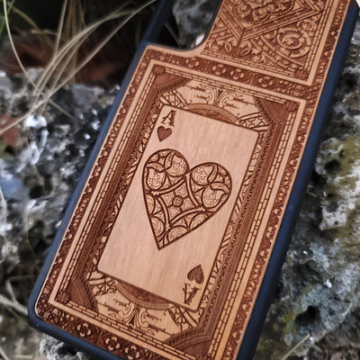 Engraved Ace of Hearts wood phone case for iPhone and Galaxy