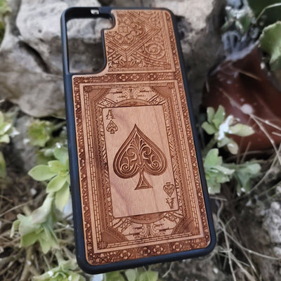 Engraved Ace of Spades wood phone case for iPhone and Galaxy