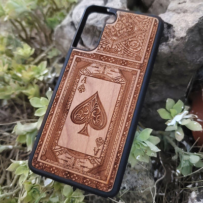Engraved Ace of Spades wood phone case for iPhone and Galaxy