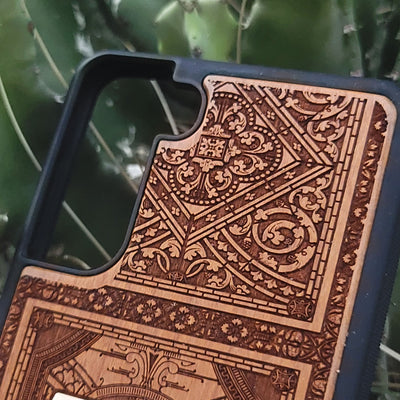 Engraved and painted Ace of Spades wood phone case for iPhone and Galaxy