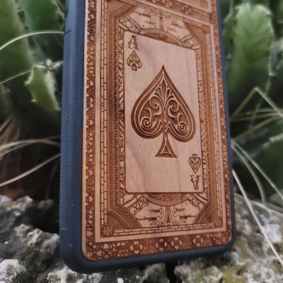 Engraved Ace of Spades wood phone case for iPhone and Galaxy