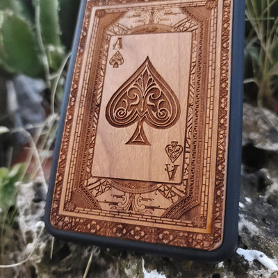 Engraved Ace of Spades wood phone case for iPhone and Galaxy