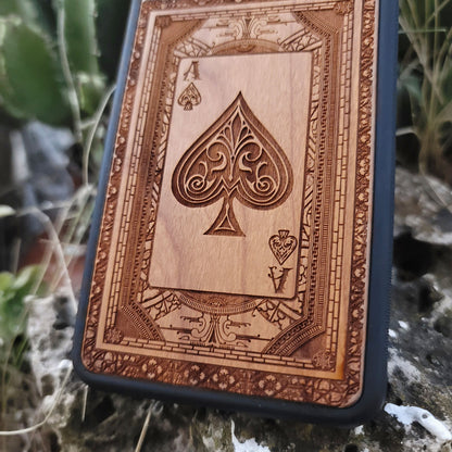 Engraved Ace of Spades wood phone case for iPhone and Galaxy