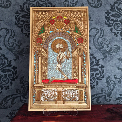 Handmade wooden wall art with gothic details - unique design