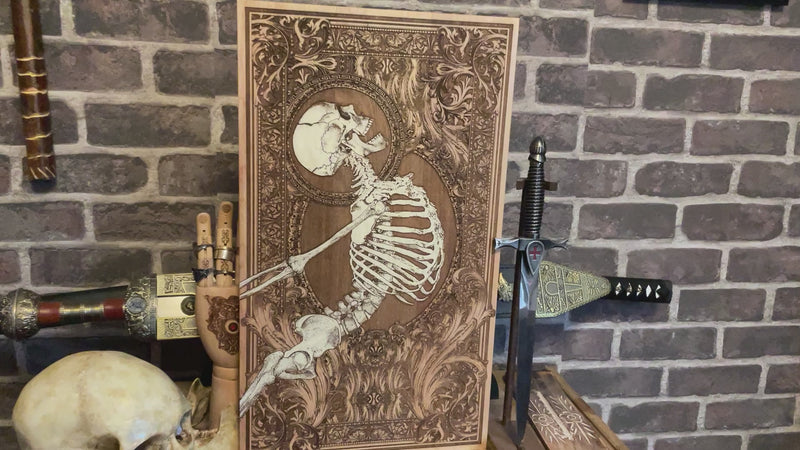 Handcrafted wood artwork with intricate laser engraving and hand-painted details, inspired by symbolic and ancient motifs. This ornate wood-stained piece is a perfect 5-year anniversary gift, ideal for collectors, art lovers, and home decor enthusiasts.