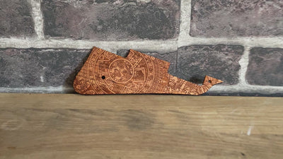 Aztec calendar themed wood pickguard designed for Gibson Les Paul guitars