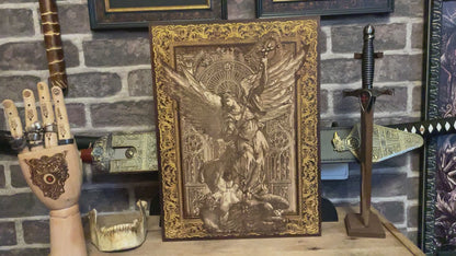 St Michael The Archangel II - Large Maple Stained Wood