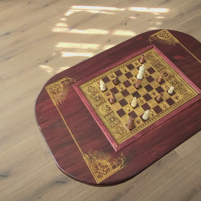 Roman Wood Chessboard Coffee Table Top - Red Walnut Stained
