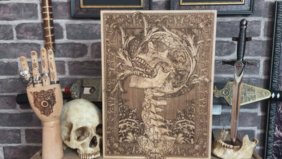 Skeleton face wood art for horror and tattoo lovers