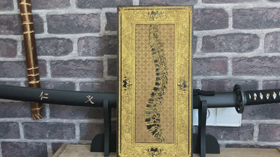 Handmade gothic wood wall art with human spine engraving