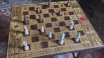 Load and play video in Gallery viewer, LOTR Chess &amp; Checkers Wood Board Game Set - Tournament Size Walnut &amp; Gold 2.12&quot; – 54 mm Square
