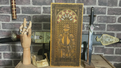 Oak wood gothic knight wall plaque for medieval fans