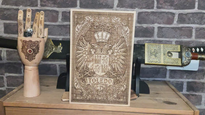 Laser-engraved Toledo heraldry design in medium wood size