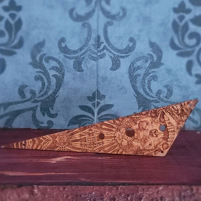 Randy Rhoads Flying V Guitar Pickguard: Laser Engraved Cherry Wood Skull Design