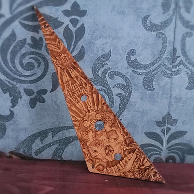 Randy Rhoads Flying V Guitar Pickguard: Laser Engraved Cherry Wood Skull Design