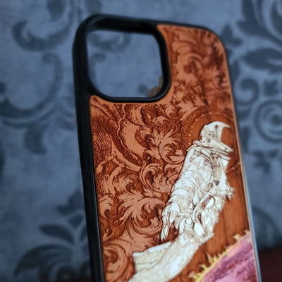 Funda de madera para iPhone y Samsung Galaxy - Obra de arte "Atmósfera en movimiento" pintada a mano