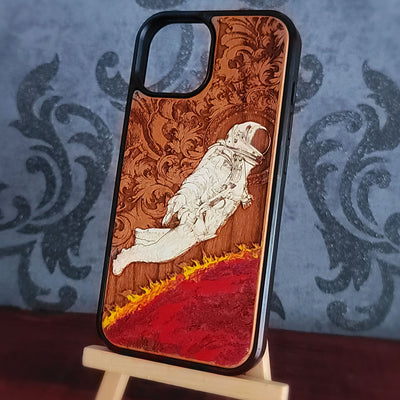Funda de madera para iPhone y Samsung Galaxy - Obra de arte "Atmósfera en movimiento" pintada a mano