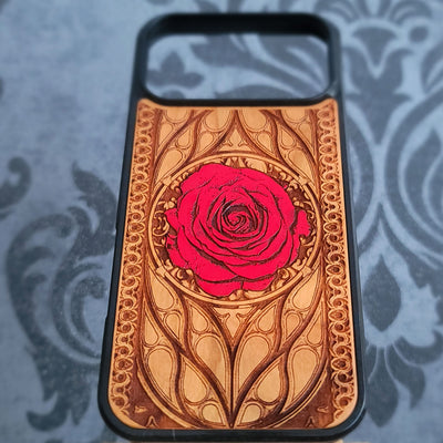 Red Rose Gothic Hand-Painted Wood Phone Case