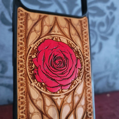Red Rose Gothic Hand-Painted Wood Phone Case