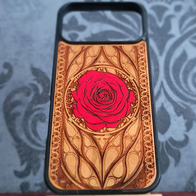 Red Rose Gothic Hand-Painted Wood Phone Case