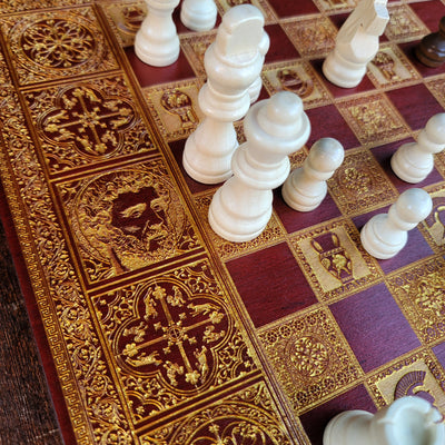 Luxury wooden chessboard featuring intricate laser engravings of historical Roman figures, perfect for 5-year anniversary gifts.