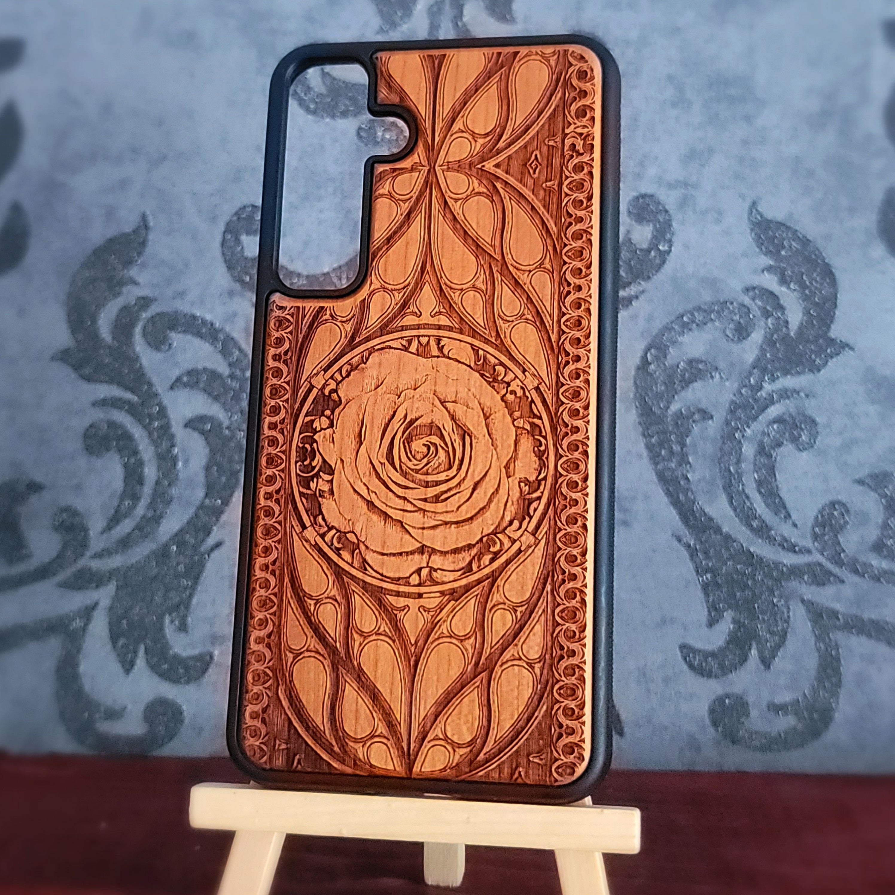 Funda de madera para iPhone y Samsung Galaxy - Ilustración "Rosa"