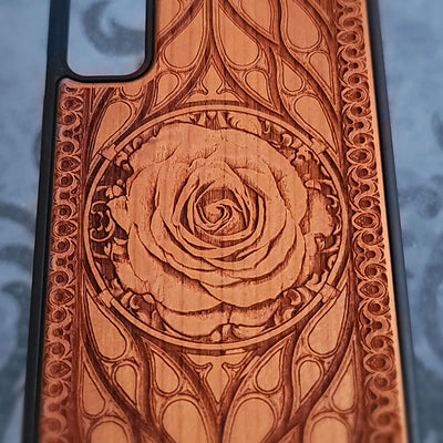 Funda de madera para iPhone y Samsung Galaxy - Ilustración "Rosa"