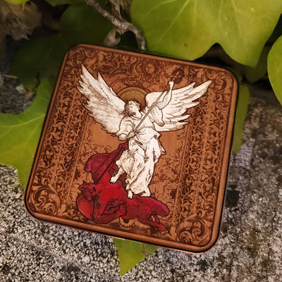 Catholic gift idea – 15W Saint Michael wireless wood phone charger