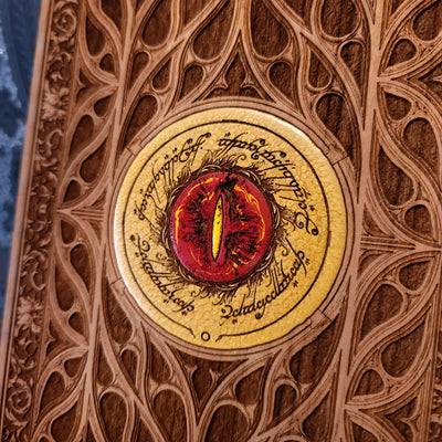 Sauron eye Wood Wall Art Runic Decor Hand Painted & Laser Engraved on Cherry